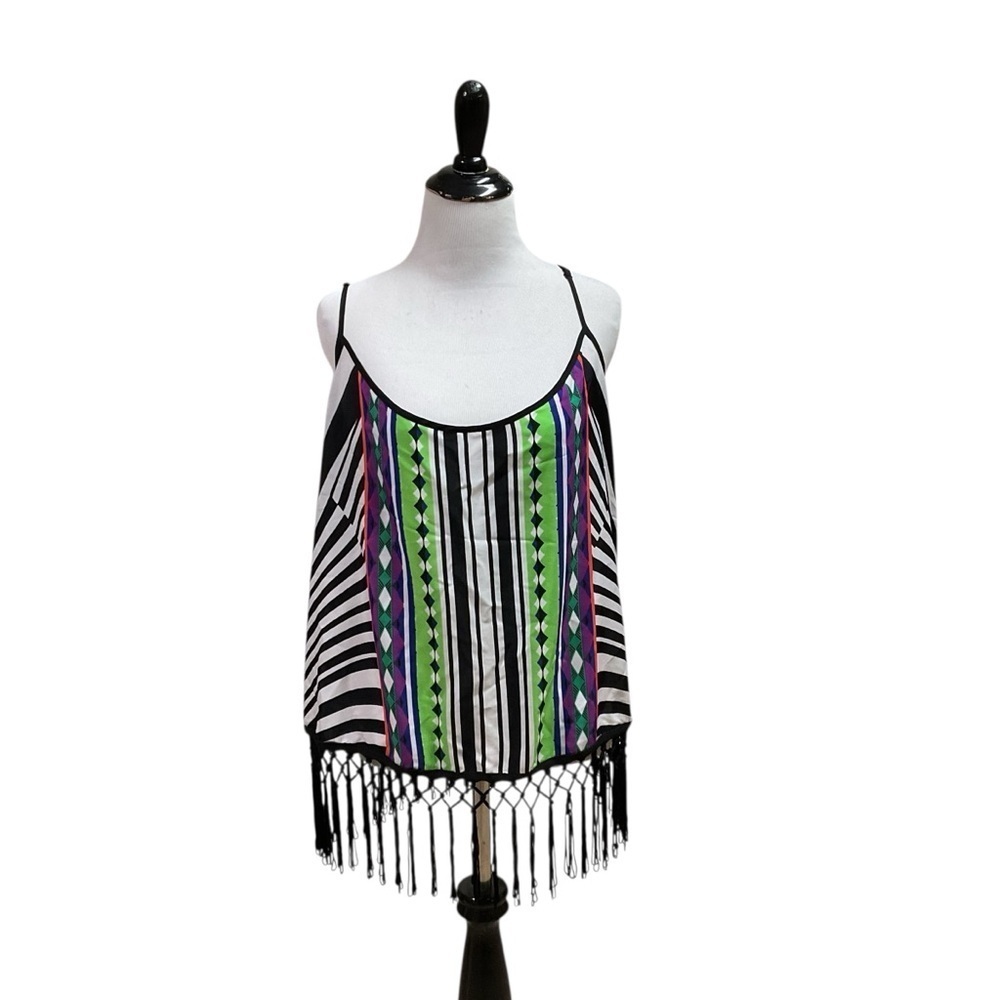 Bisou Bisou Women's Size XL Top Spaghetti Straps Fringed Adjustable Multi Color